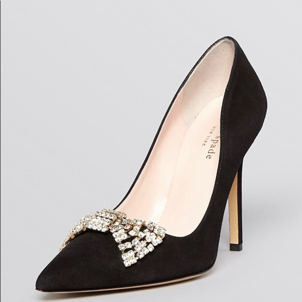 Kate Spade Lissie Black Suede Rhinestone Bow 7.5